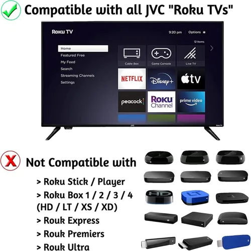 Vista 3 de Control remoto de repuesto OEM compatible con todos los televisores LED inteligentes JVC HDR Roku Solo funciona con JVC Roku TV, no para Roku Stick