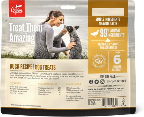 Vista 2 de ORIJEN Golosinas para perros con receta de pato liofilizado, 3.25 onzas