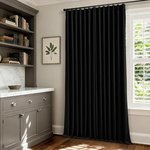 Vista 8 de Juego de 2 paneles de cortinas plisadas negras de 80 pulgadas para sala de estar, cortinas plisadas de lino con forro de 80 pulgadas de largo, 100%