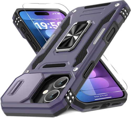 Vista 69 de DEERLAMN Funda para iPhone Air de 6.5 pulgadas con cubierta deslizante para cámara + protector de pantalla (2 paquetes), soporte de anillo giratorio