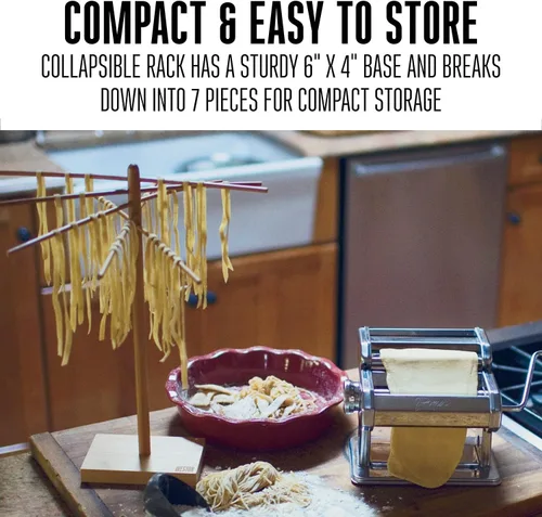 Vista 5 de Weston Estante de secado de pasta de bambú (53-0201), 10 brazos de secado, 16 pulgadas de alto, 14 pulgadas de ancho, se almacena plano