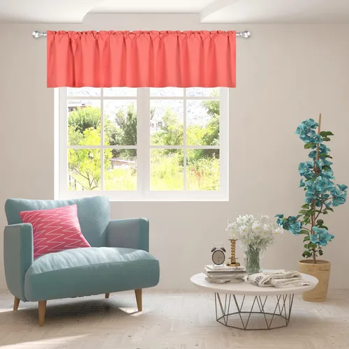 Vista 9 de DECOVSUN Cenefa morada para ventanas de 60 x 18 pulgadas, aislamiento térmico sólido, bolsillo para cortinero, cenefa corta para cocina, cenefa