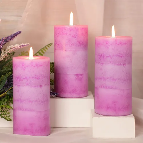 Velas grandes de 3 x 6 pulgadas con aroma a lavanda, paquete de 3 velas votivas de pilar, velas decorativas de color rosa, velas de combustión
