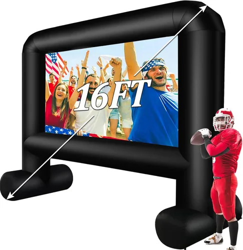 Pantalla de cine inflable de 16 pies para exteriores, pantalla de proyector inflable compatible con proyección frontal y trasera para patio trasero,