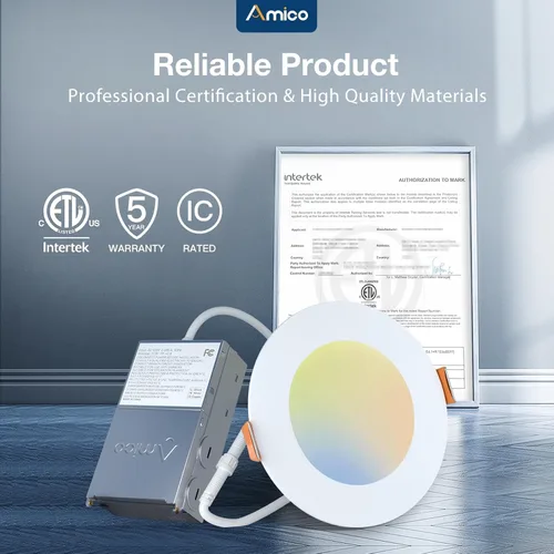 Vista 8 de Amico 16 Pack 4 Inch 5CCT Ultra-Thin LED Recessed Ceiling Light with Junction Box, 2700K/3000K/3500K/4000K/5000K Selectable, 11W Eqv 70W, Dimmable