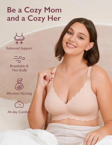 Vista 6 de Momcozy Nursing Bras for Breastfeeding, Seamless Pregnancy Maternity Bra Wireless Classic Jelly Strip Support Nursing Bra
