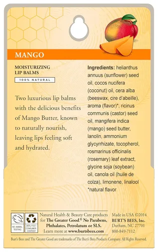 Vista 10 de Burt's Bees Bálsamo Labial - Mango, Hidratante Labial con Cera de Abejas de Origen Responsable, Sin Tinte, Tratamiento Acondicionador de Origen