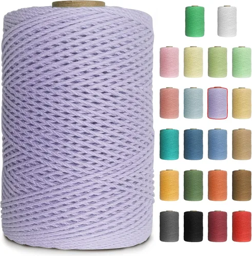 Vista 20 de Cuerda de macramé de colores de 0.039 in, cuerda de algodón de 656 pies, 3 hebras trenzadas, cuerda de algodón colorido para manualidades Negro
