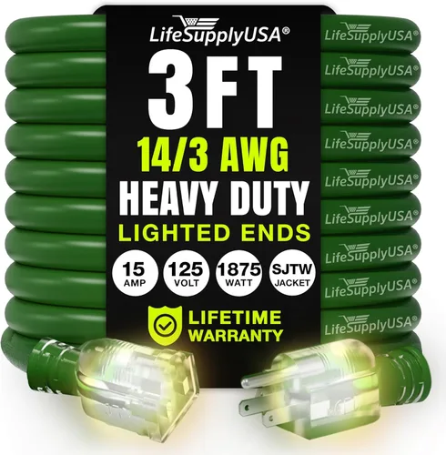 Vista 44 de Cable de extensión de 3 pies para interiores y exteriores 10/3 calibre Ultra resistente de 3 puntas SJTW, impermeable, cable de alimentación
