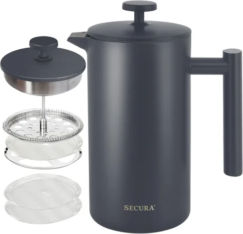 Vista 15 de Secura Cafetera de prensa francesa, prensa de café aislada de acero inoxidable de grado 304 con 2 pantallas adicionales, 34 onzas (1 litro)