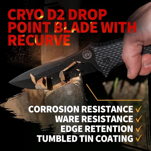 Vista 2 de Off-Grid Knives - Backcountry Blackout V2 Fixed Blade with Cryo D2 Blade Steel, Full Tang, Grippy G10 Scales, Kydex Sheath with Lo-Pro Belt Clip
