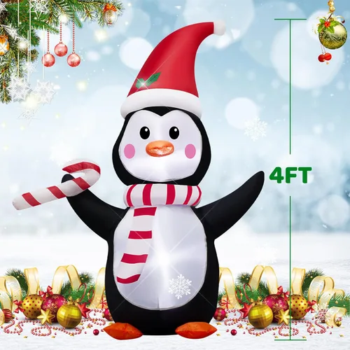 Vista 2 de AJY Pingüino inflable de Navidad de 4 pies con luces LED de dulce para decoración navideña inflable para interiores y exteriores, patio, césped