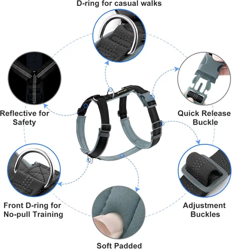 Vista 67 de Arnés para perro Plutus Pet sin tirón, arnés ajustable de nylon con acolchado suave, arnés para perro reflectante y resistente para perros pequeños