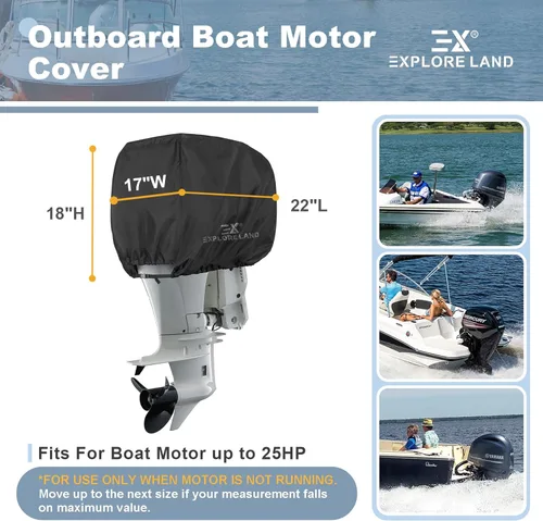 Vista 4 de Explore Land Cubierta para Motor Fuera de Borda - Impermeable 600D de Servicio Pesado Cubiertas de Capó de Motor de Barco - Apta para Motor de hasta