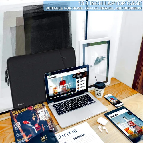 Vista 6 de Funda para laptop de 13.3 pulgadas, a prueba de golpes, funda protectora para computadora con bolsillo para accesorios, bolsa portátil compatible
