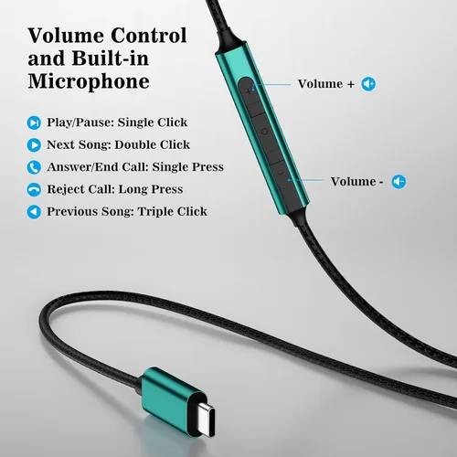 Vista 3 de Auriculares USB C para Samsung Galaxy S26 S25 S24 FE S23 Plus S22 Ultra A35 A54 USB Tipo C Auriculares HiFi estéreo con cable USB-C con micrófono