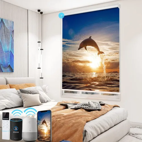 Vista 24 de TIPIACE Persianas motorizadas recargables o cableadas con control remoto, persianas enrollables de tela opaca completa, compatible con Alexa Google