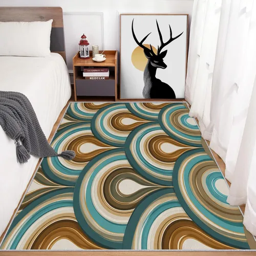 Vista 4 de 2x3 Retro Wavy Throw Rugs for Entryway, Washable Mid Century Modern Pattern Indoor Door Mat, Bedroom Kitchen Entrance, Non Slip Soft Thin, Abstract