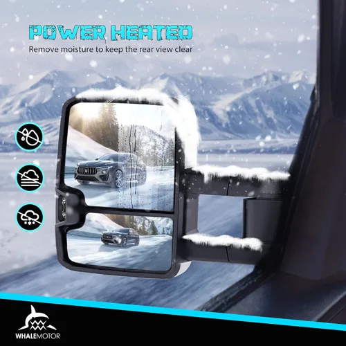 Vista 4 de Espejos de remolque con calefacción ahumada compatibles con Chevy Silverado GMC Sierra 2003-2006 (clásico 2007) 1500 2500 3500, espejo lateral