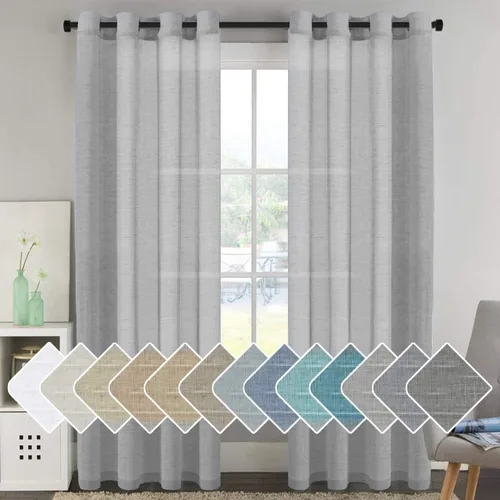 Vista 31 de H.VERESAILTEX - Cortinas de lino natural mezclado con 2 paneles semi transparentes de lino texturizado para sala de estar/dormitorio filtrado