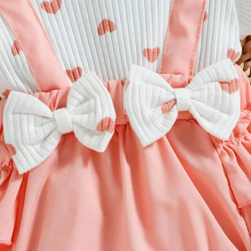 Vista 4 de Mameluco de manga larga con volantes para recién nacido, para el día de San Valentín, con diadema, Rosado