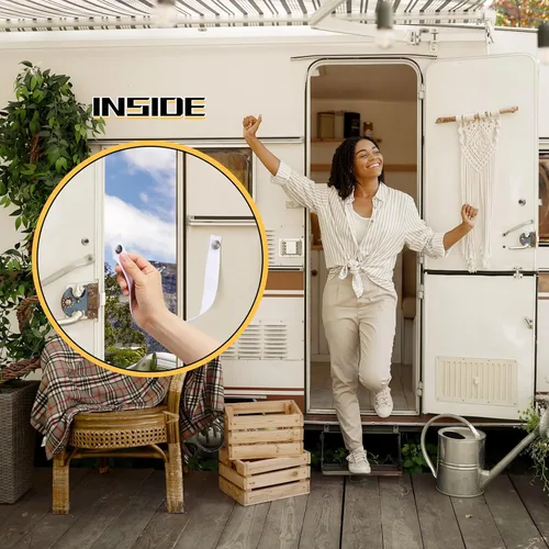 Vista 5 de 2 correas para puerta de caravana con 4 broches de botón de 18 pulgadas, correa de puerta corrediza para cámper RV con correa de escalera de barco a