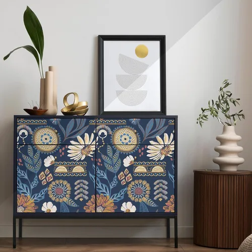 Vista 2 de Papel tapiz de vinilo autoadhesivo autoadhesivo con diseño botánico floral vintage, bohemio, extraíble, impermeable, para paredes de baño