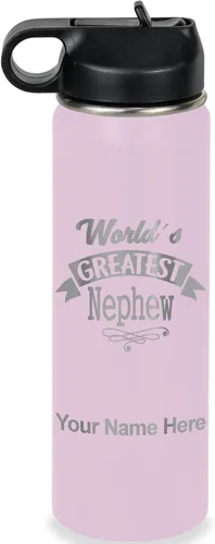 Vista 20 de LaserGram Personalized Water Bottle, World's Greatest Nephew, Stainless Steel Double Wall Vacuum Insulated with Flip Top Straw, Custom Engraved Gift