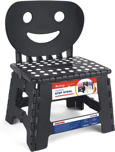 Vista 9 de ACSTEP Taburete plegable con soporte de espalda para niños, taburete de 9 pulgadas para niños y niñas, taburete de cocina al aire libre