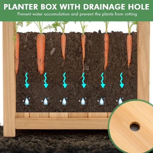 Vista 6 de S AFSTAR Maceta de madera para exteriores, cama de jardín plegable elevada con orificio de drenaje, contenedor cuadrado para plantas de patio