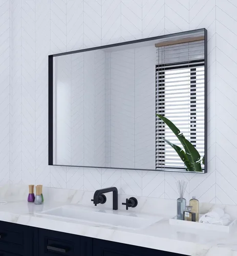 Vista 8 de VocalStar - Espejo de baño negro de 16 x 24 pulgadas para pared, espejo rectangular de esquina cuadrada con marco de metal negro para tocador