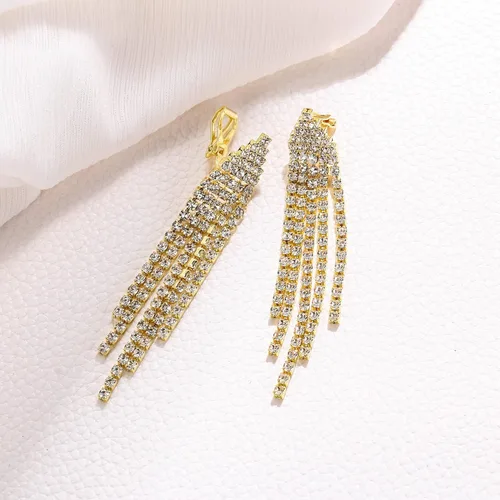 Vista 6 de EleQueen Austrian Crystal Chandelier Tassel Earrings Linear Drop Dangle Earrings for Women Wedding Bridal Party