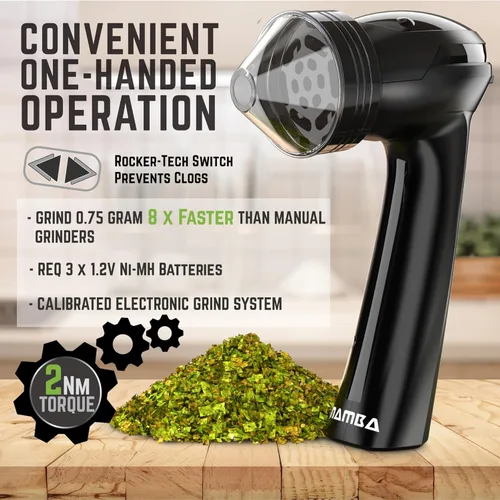 Vista 5 de Mamba Lite 0.75g Negro Molinillo Eléctrico de Hierbas USB de Cabeza de Plástico Completamente. Pequeña Máquina Herbal Portátil y Molinillo