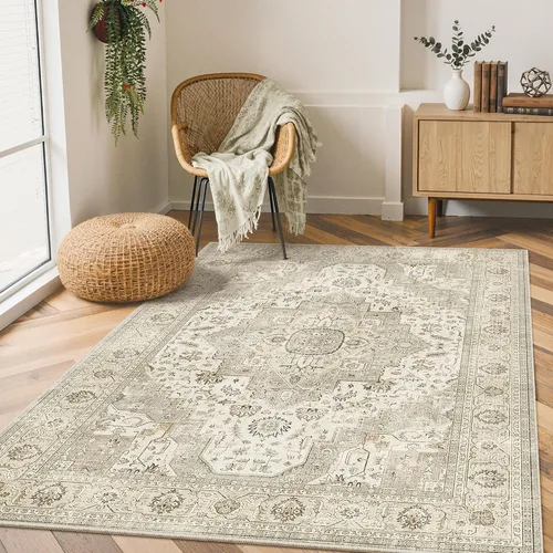 Vista 12 de Roxstand Alfombras de área de 5 x 7, resistentes a las manchas, lavables a máquina con parte trasera antideslizante, alfombras vintage