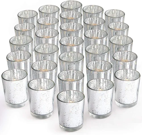 Vista 9 de LETINE 36 piezas Portavelas votivas de ámbar - Portavelas de vidrio para velas de té para decoración de mesa de otoño, centros de mesa de boda boho