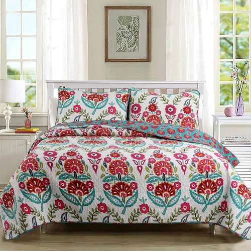Vista 15 de Cozy Line Home Fashions - Juego de ropa de cama reversible de 100% algodón con diseño de patchwork real, estilo cottage francés, floral, colcha