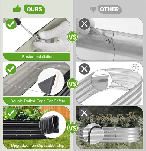 Vista 4 de Cama de jardín elevada galvanizada para exteriores, camas elevadas para jardinería, caja de maceta de metal, kit de cama de jardín elevada de acero