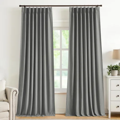 Vista 20 de Vision Home Cortinas marrones con pliegues pinzados, opacas completas, cortinas de ventana de lino mezclado para oscurecer la habitación, cortinas
