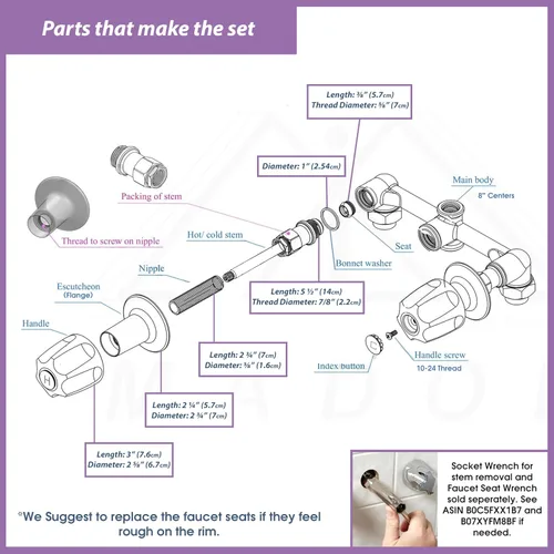 Vista 4 de Kit de reconstrucción para bañera y ducha compatible con Price Pfister – Ver dimensionamiento para el ajuste correcto- Juego
