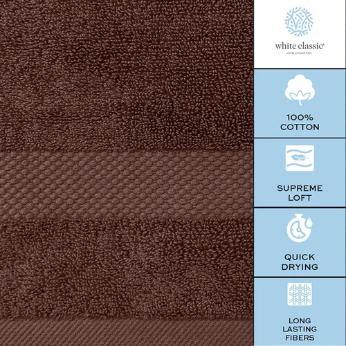 Vista 7 de White Classic – Juego de 6 toallas de mano de lujo marrón, 100% algodón turco suave Colección de toallas altamente absorbentes para hotel, spa