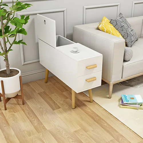 Vista 15 de Mesa auxiliar, mesa auxiliar moderna de madera para sofá con cajones y gran almacenamiento para almacenamiento compacto, muebles de oficina en casa