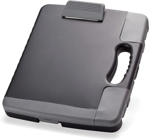 Officemate Portapapeles portátil almacenamiento caja de plástico para tamaños A4, carbón (83301), 11-34"W x 1-12"d x 14-12"h