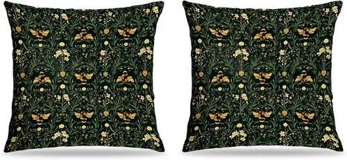 Vista 32 de Juego de 2 fundas de almohada de 18 x 18 pulgadas inspiradas en William Morris, estilo Art Deco, fundas decorativas de almohada con diseño de búho
