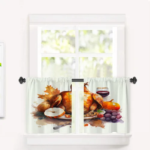 Vista 78 de Cortinas opacas de mármol abstracto blanco y gris para ventanas, cenefas opacas de poliéster multicapa para cocina, paquete de 2 unidades, 26 x 24