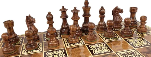 Vista 3 de Juego de 4 reinas de 3 3/4" King Staunton Supreme Knight Acacia y Ajedrez Negro - Sin tablero