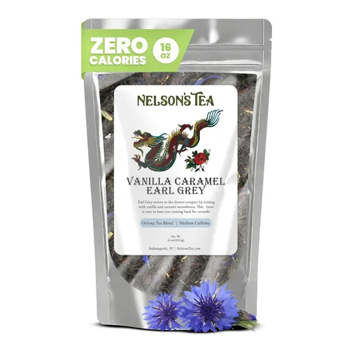Vista 10 de Nelson's Tea - Té Earl Grey Hoja suelta - Té negro de frambuesa Earl Grey con frambuesas secas - Hoja suelta Earl Grey con pétalos de aciano