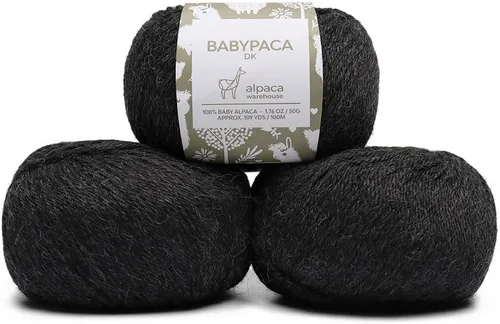 Vista 82 de Juego de 3 madejas de hilo de lana 100% de alpaca bebé (150 gramos) peso DK - Hecho en Perú - Celestialmente suave y perfecto para tejer y hacer Gris