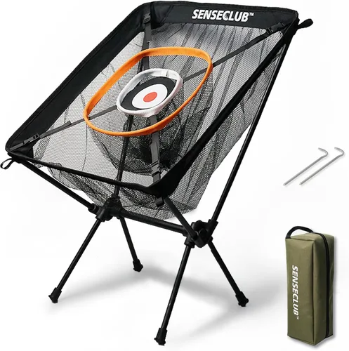 SENSECLUB Red de astillado plegable con alfombrilla y pelotas, objetivo de práctica de golf plegable para interiores, juego de golf en el patio
