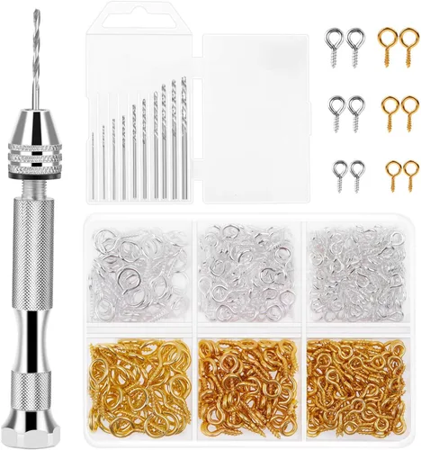 Vista 8 de Shynek Juego de broca manual con tornillo de banco, taladro manual con 600 ganchos pequeños de ojo de tornillo y 10 brocas de diferentes tamaños