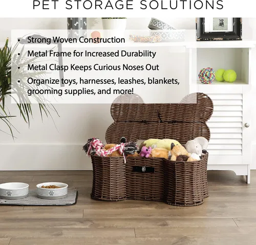 Vista 7 de Bone Dry Pet Storage Collection - Cesta de juguetes, tamaño mediano, 21 x 13 x 8 pulgadas, mimbre de plástico gris